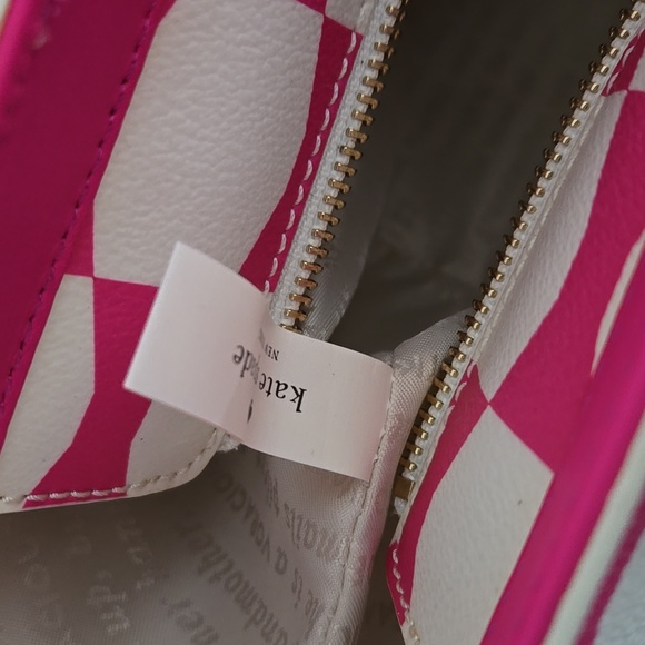 KATE SPADE BOW TOTE w/ Kate spade charm pink & white bow pattern 17 x 10 in - Picture 8 of 16